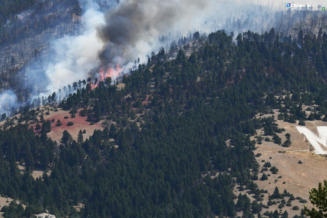 These photos show the Bridger Foothills Fire burning near the M in Bozeman. Photo Credit: Bill Wuertz 